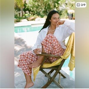 Anthropologie Maeve Terracotta Shell Block-Print Patterned Pants size XS